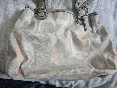 Coach Signature Tote Bag Zip Closure Beige/Gray Silver Hardware Double Handles