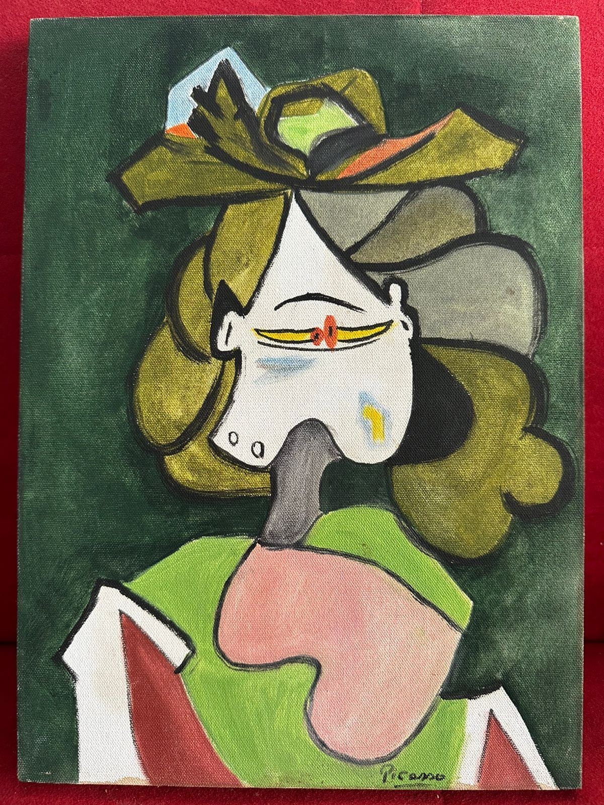 PICASSO oil painting on  canvas, vtg stamped signed