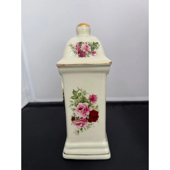 Reloj de porcelana de escritorio vintage años 80 Baum Bros estilo francés rosa floral Foto 3 de 4