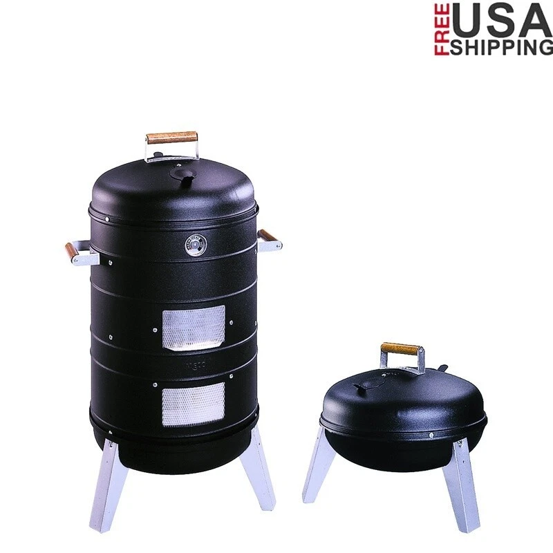 2-In-1 Charcoal Water Smoker Portable Grill Outdoor Cooking BBQ Smoker System US