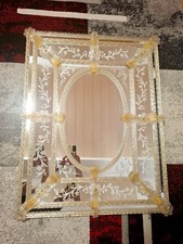 Vintage Murano Style Glass Wall Mirror – Gold Floral Venetian Design