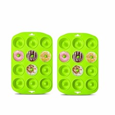 2 Set Silicone Donut Baking Pans 12 Holes Mini Mold Keto Bagels Party Tool