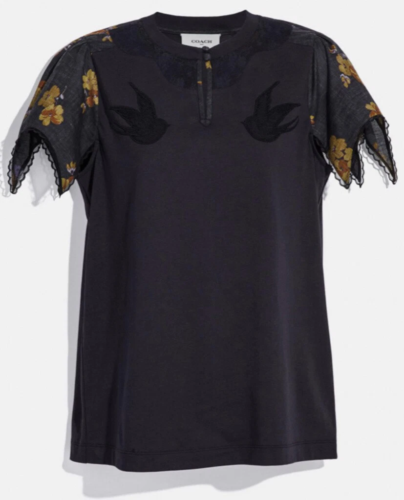 T shirt Coach nuova con scatola in pizzo ricamato in ombra scura con rondini taglia: XS MSRP: $295