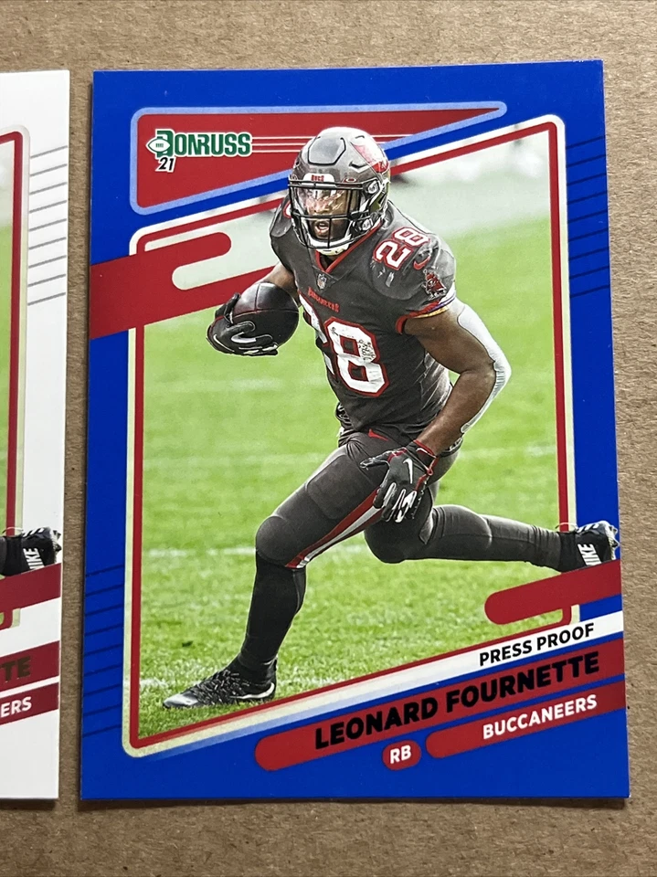 Leonard Fournette 2021 Donruss Base & Press Proof Blue Parallel Football Cards - Image 3 of 4