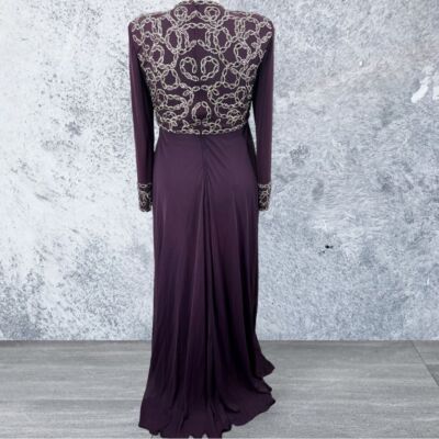 Victoria Vintage Long Sleeve Embellished Evening Gown Women Size 12 Plum  Color