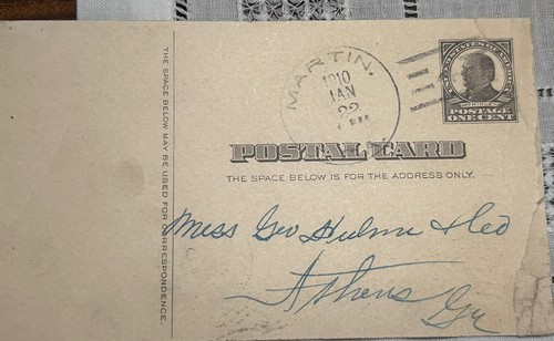 MARTIN ,GA Doane Cancel JAN 22, 1910Type 3 No 4 Stephens Co. This Is NEW LKU - Picture 1 of 3
