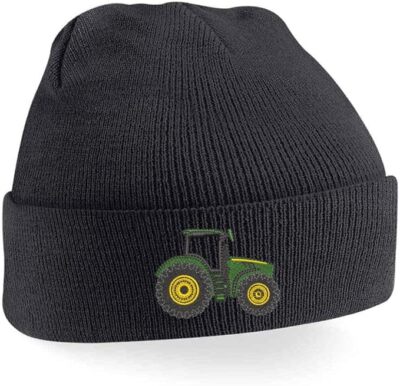 Traktor Beanie Mütze - kuschelige Strickmütze für Erwachsene & Kinder, Wintermütze mit Bauernhofmotiv