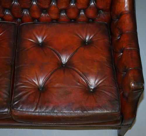 135CM WIDE CIRCA 1900 FULLY RESTORED WHISKY BROWN LEATHER LUTYEN'S VICEROY SOFA - Picture 6 of 12