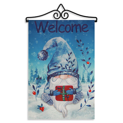 Hanger 14IN & Garden Flag Welcome Festive Bearded Gnome with Parcel DS Blockout