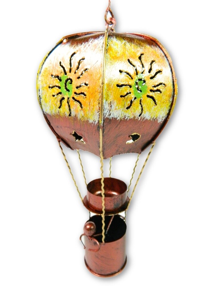 Metal Hot Air Balloon Garden Ornament Tea light Candle Holder - Bronze 25cm
