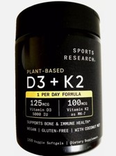 Sports Research Plant Based D3 5,000 IU  K2 100 mcg MK7 160 Gels EXP 08/2027