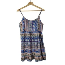 One Clothing Blue Floral Printed Babydoll Mini Dress S