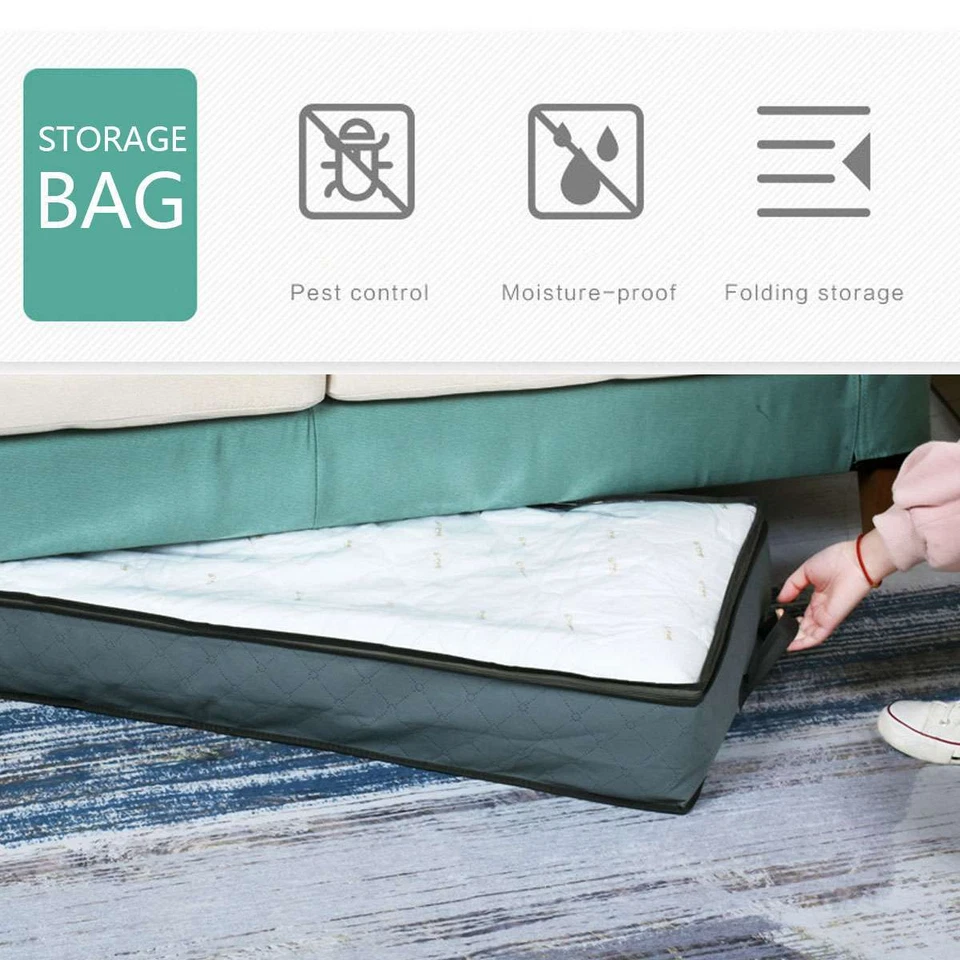 2Pcs Organizer Under the Bed Storage Box for Clothes Blankets Foldable Non-Woven - Image 2 of 4