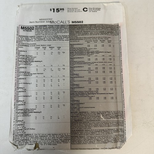 McCalls Pattern M5502 Pet Costumes Includes Instructions for Six Costumes Uncut - Picture 3 of 4