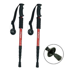 2 PCS Trekking Walking Hiking Sticks Anti-shock Adjustable Alpenstock Poles Red