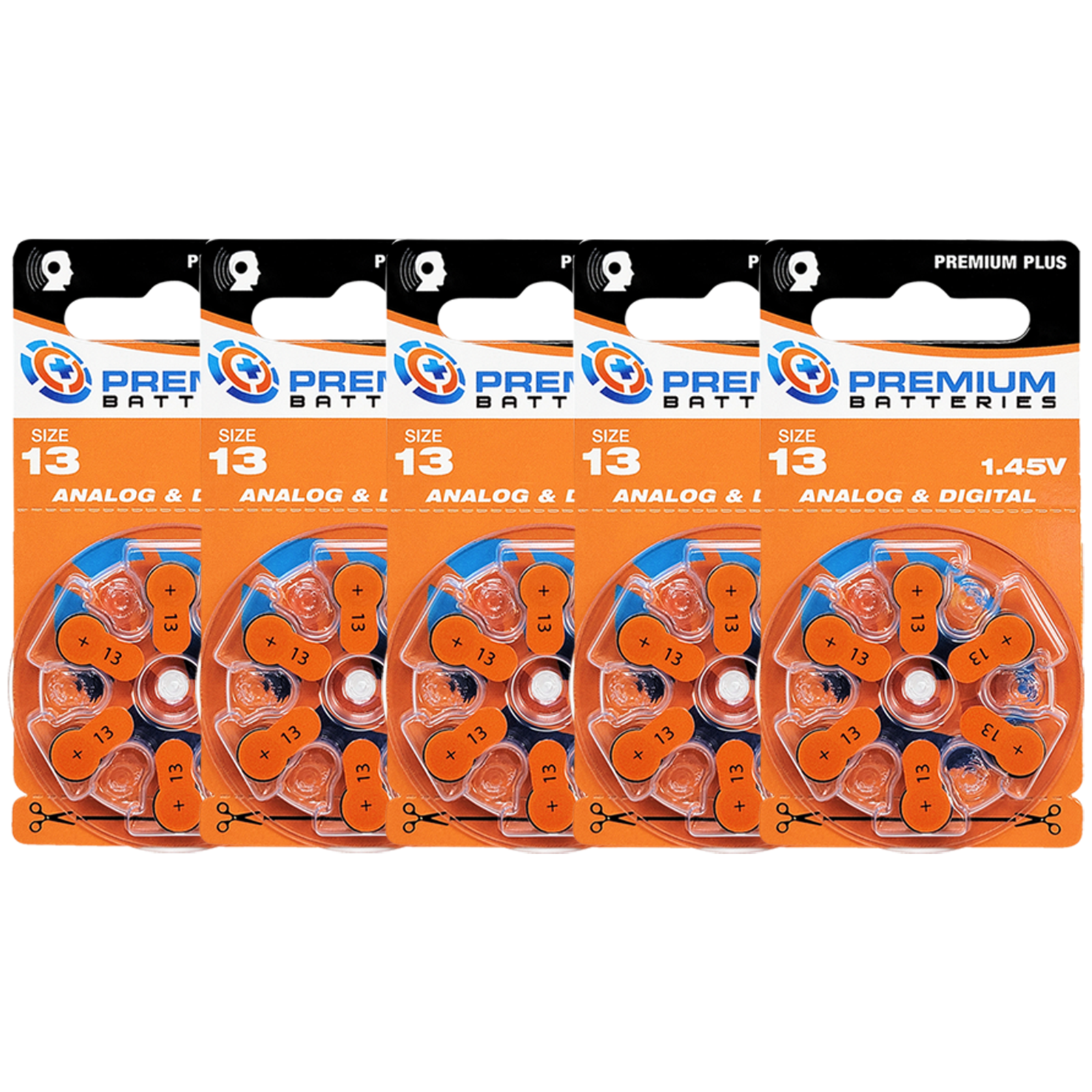Premium Batteries Size 13 ZA13 1.45V Hearing Aid Batteries Orange Tab (30 Pack)