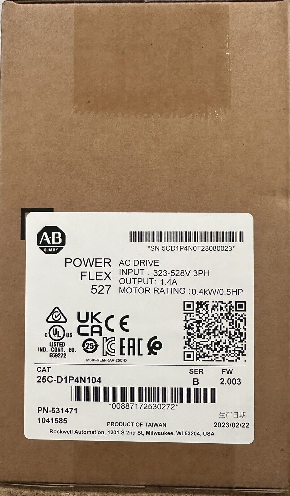 Nuevo 2023 25C-D1P4N104 527 unidad de CA 480V 1.4A 0.5 HP envío gratuito