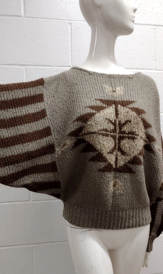 1980-е Роскошный Свитер American Southwest Коричневый ПОЛОСАТЫЙ ЛЕТУЧАЯ МЫШЬ 1980-е от ADOLFO - Изображение 4 из 4
