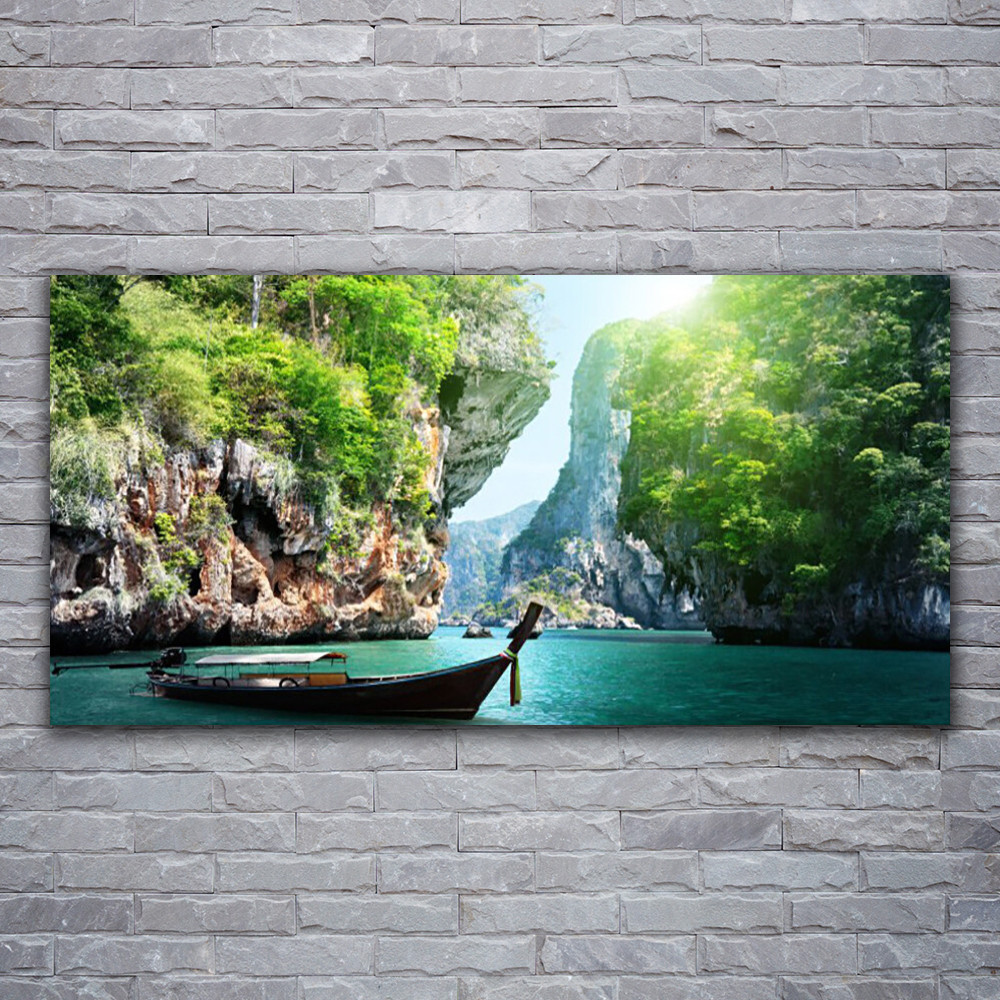Tableau impression 120x60 nature montagne lac bateau déco murale moderne