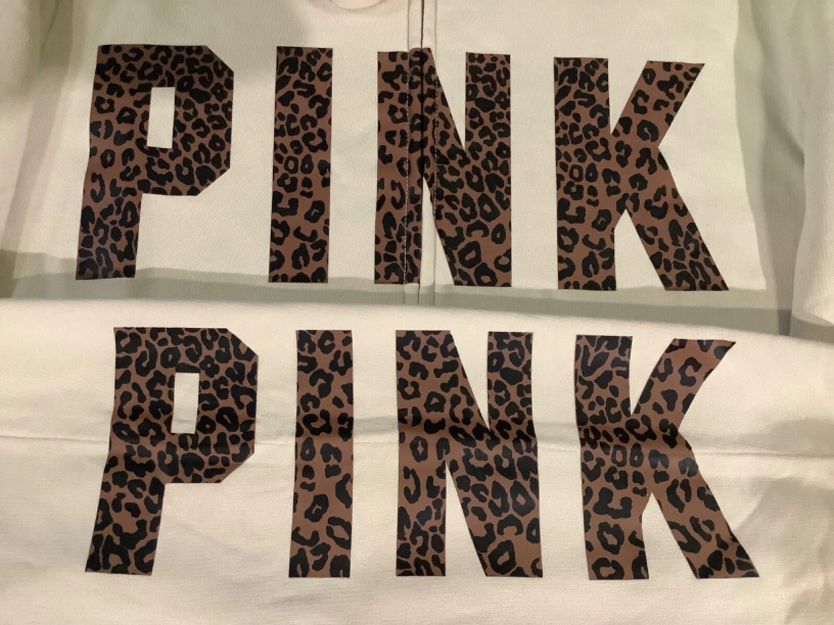 Victoria's Secret Pink Leopard Full Zip Hoodie + Pants Set Vanilla