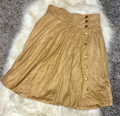 Jill Stuart Vintage Medium Tan/Camel Suede Snap Button Wrap Mini Skirt Lined