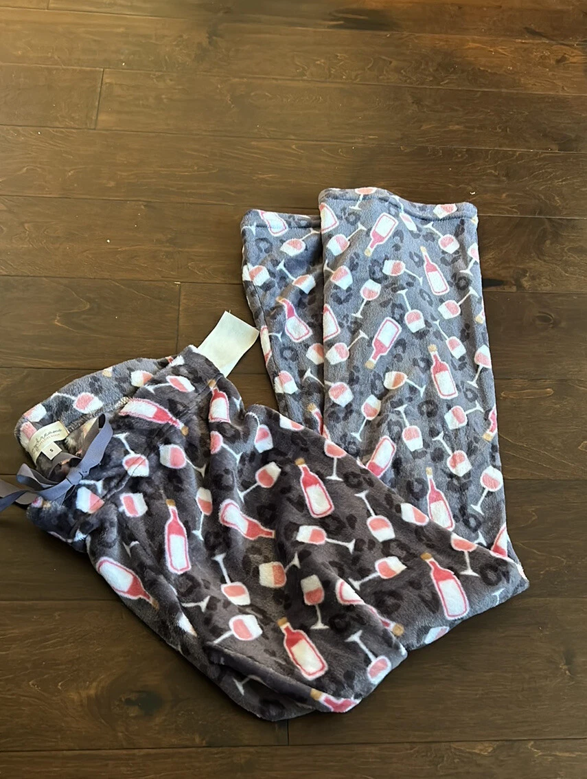 Daydream womens Wine Glasses Animal Print Plush Soft Pajama Pants