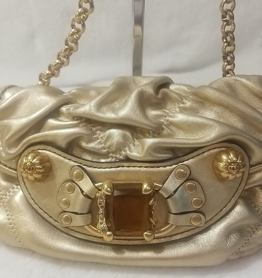 New VINTAGE JUICY COUTURE Bag Y2k Gold Metallic Leather W New VINTAGE JUICY COUTURE Bag Y2k Gold Metallic Leather W