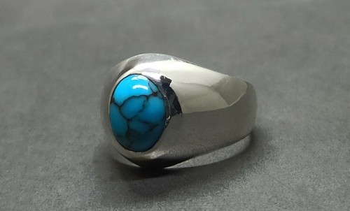 Anello Turchese Donna Naturale 4 Ct Egitto Feroza Argento Sterling 925 Fatto a Mano - Foto 10 di 12