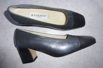 NEW RANGONI FIRENZE ITALIAN GRAY LEATHER BLOCK-HEEL PUMPS - LADIES 5.5B