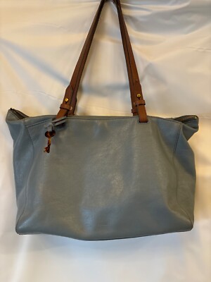 Fossil Rachel Leather Dusty Blue Tote Bag