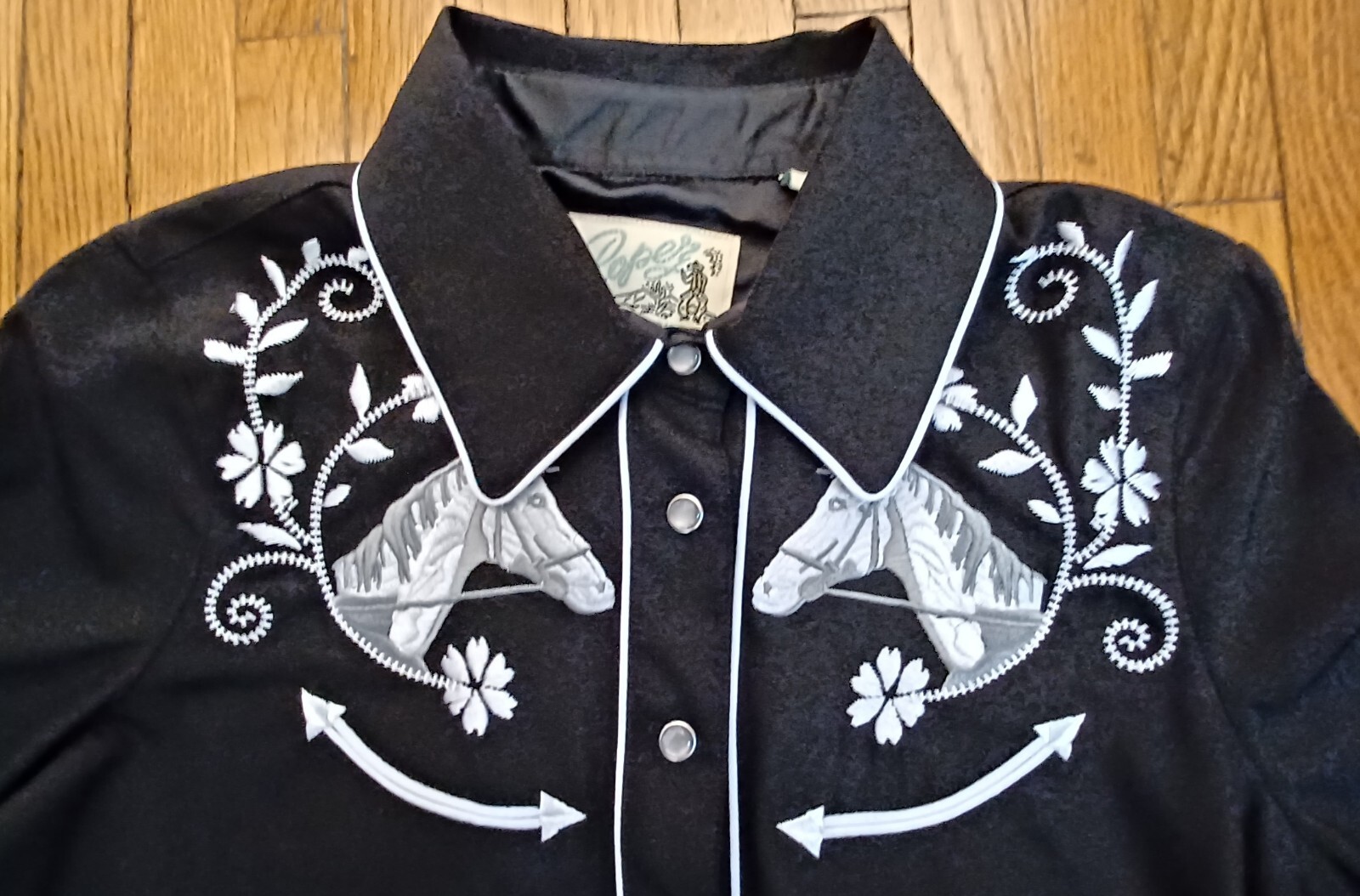 Camicia western vintage ROPER DENVER cavalli pony nera perla S