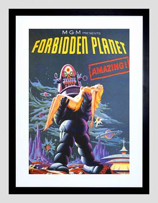 FILM MOVIE FORBIDDEN PLANET ROBOT RESCUES BLACK FRAMED ART PRINT B12X6777