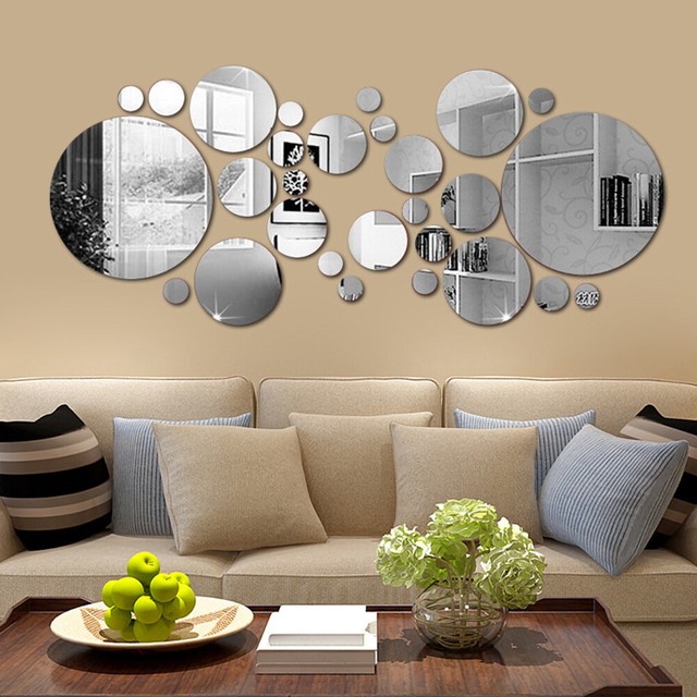 30PCS 3D MIRROR ROUND REMOVABLE SELF ADHESIVE WALL STICKER OFFICE HOME
