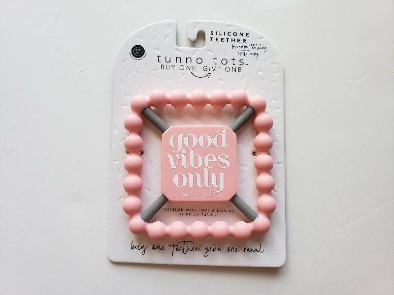 NEW Tunno Tots By Bella Good Vibes Only Pink Silicone Teether BPA
