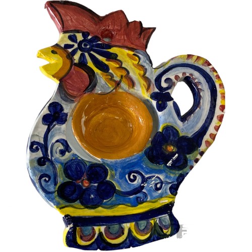 Wendy Littlewood Pottery Hand Made Painted Egg Strainer Rooster Hangable Signed