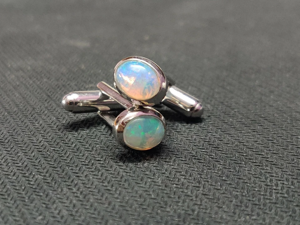 Argento Sterling Etiope Opale Gemelli di Fuoco 6x8 MM Ovale - Immagine 4 di 4