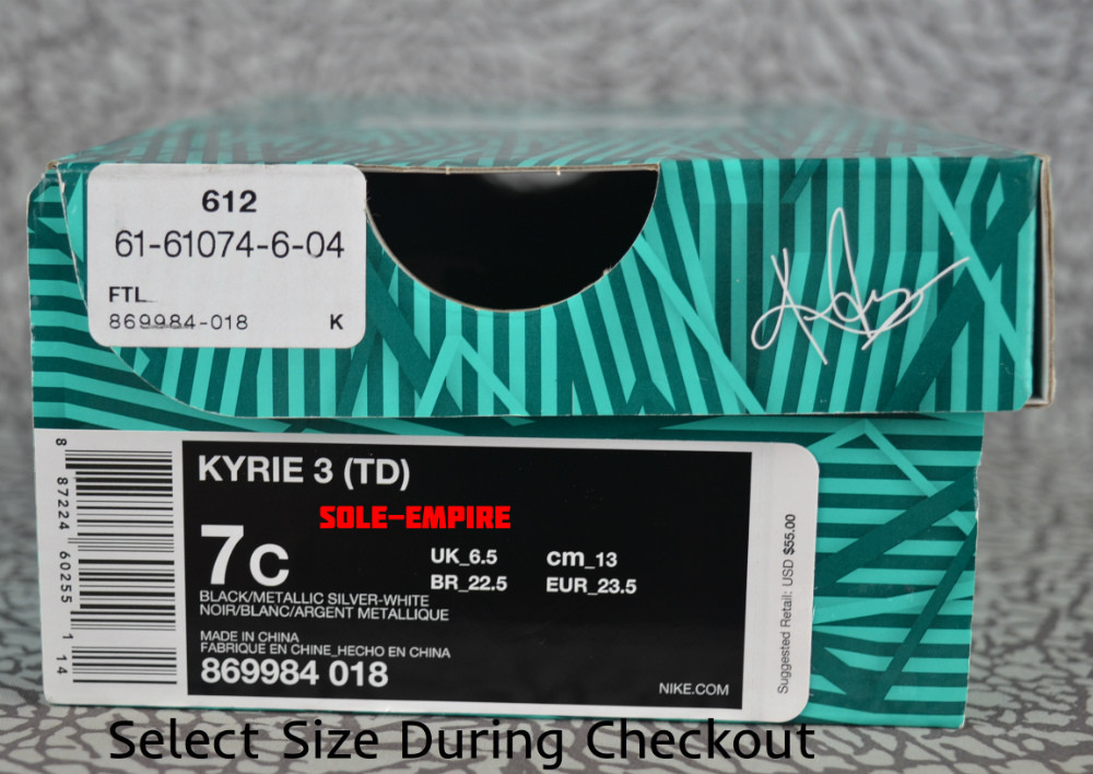Nike Kyrie 3 TD 869984-018 Toddler Baby Shoes Black Silver White Irving Celtics