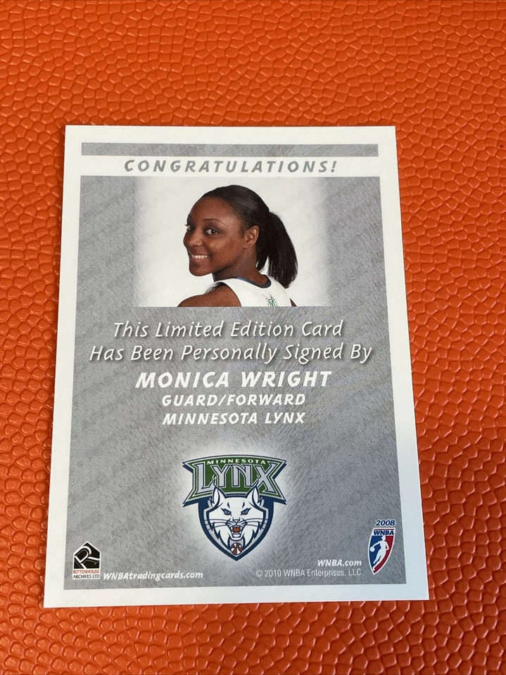 2010 Rittenhouse WNBA Monica Wright Rookie Autograph Minnesota Lynx Phoenix - Image 2 of 2