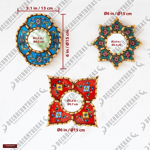 Handmade Small Accent Wall Mirror set of 3 | Peruvian Decorative mirrors of 6in - Picture 10 of 10
