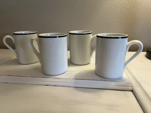 SET OF 4 DANSK COFFEE MUGS WITH CHRISTIANSHAVN BLUE STRIPE