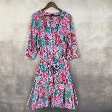 Talbots Plus Floral Shirt Dress Womens 18W Cotton Belted Ruffle Colorful Coastal