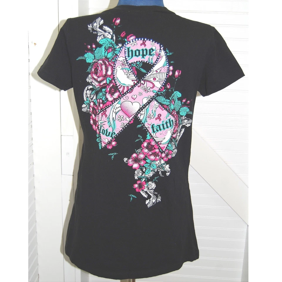 Y2K T-shirt Womens Large Katydid Breast Cancer awareness Tee black & Pink - Image 3 of 4