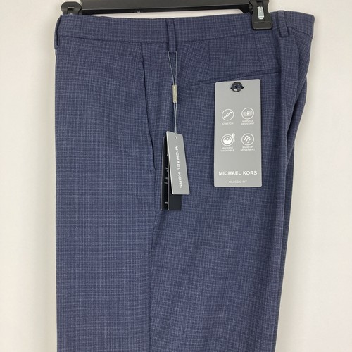Michael Kors Mens Classic fit Dress Pants 34Wx32L Blue Plaid Stretch E06814 - 第 1/6 張圖片
