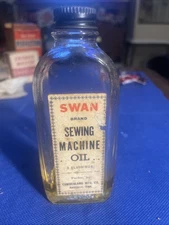 Vintage RARE Swan Brand Sewing Machine Oil 3oz Bottle 1/15 Full