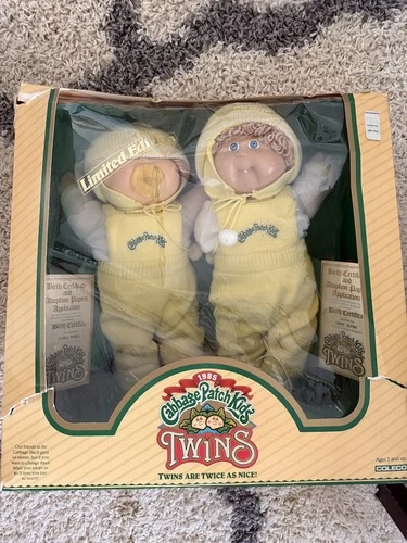 1985 Coleco Cabbage Patch Kids Twins Dolls Brown Hair NEW IN BOX