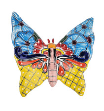 Sky Blue & Yellow Talavera Style Butterfly Handcrafted Mexican Folk Art Décor