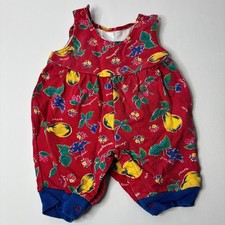 Vintage Fruit Print Baby Bubble Romper Red 3/6 Mo Cotton Snap Crotch 90s Style