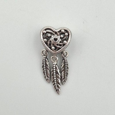 Pandora 925 ALE Sterling Silver Heart Feathers Dreamcatcher Charm  799107C00