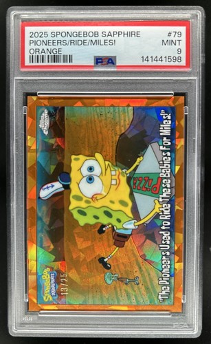 2025 Topps Chrome SpongeBob Sapphire Pioneers Ride These For Miles! #/25 PSA 9