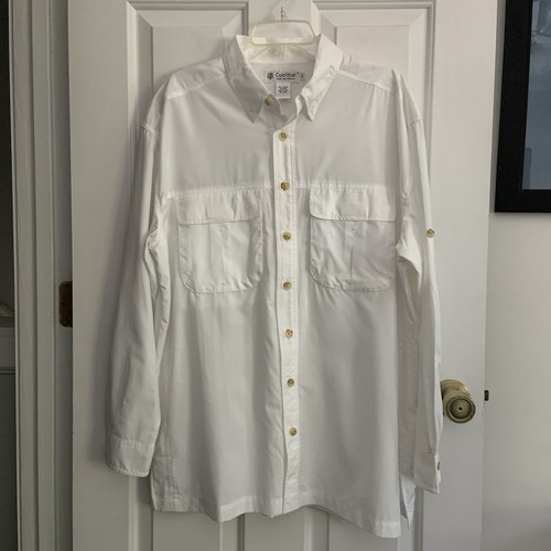 Coolibar Men sz L White Long Roll Tab Sleeve Vented Sun Protection Fishing Shirt
